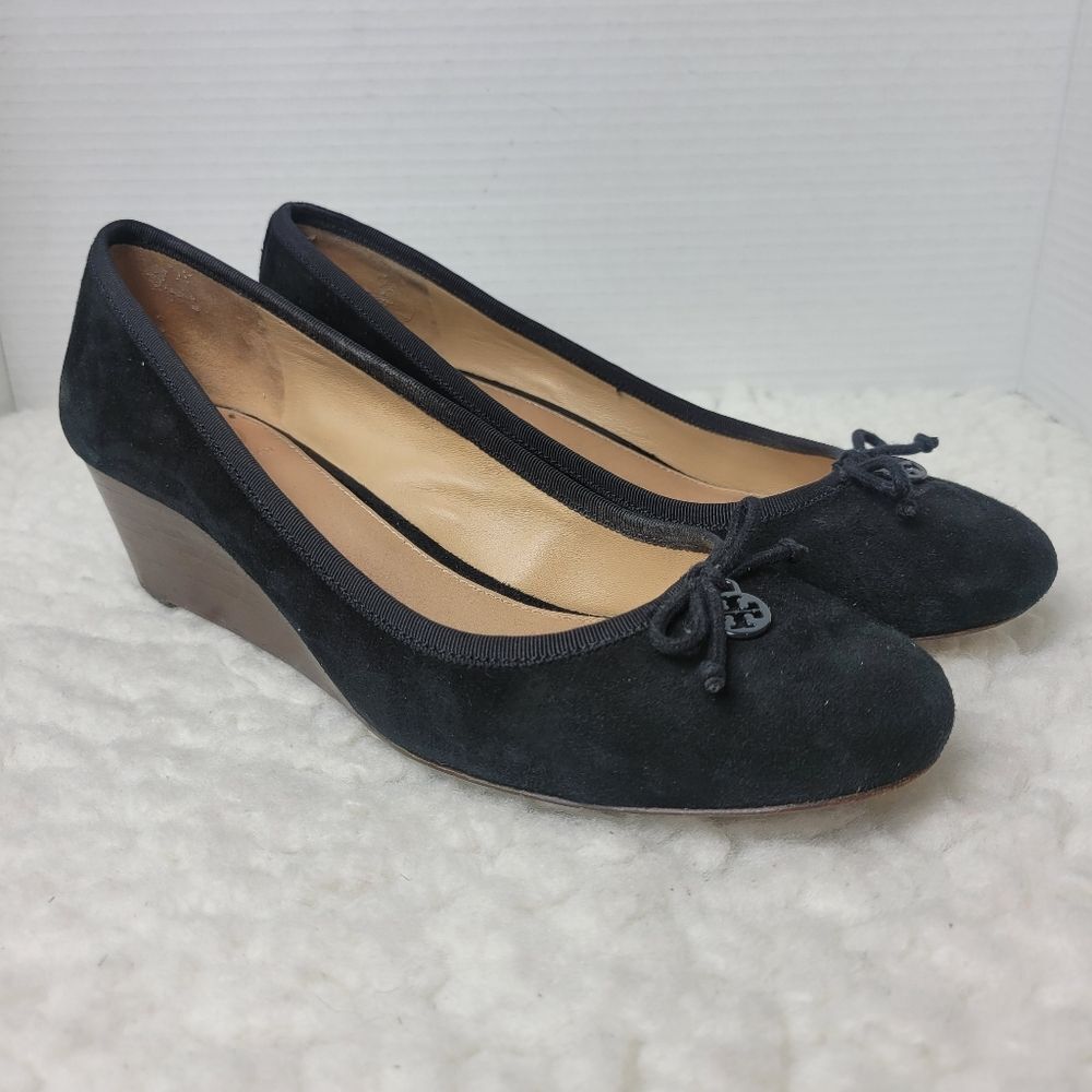 Tory Burch Black Suede Wedge Ballet Flats
